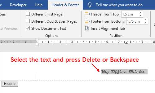 ms word for mac delete footer on a single page